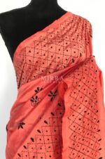 Peach Hand Embroidered Semi Silk Saree - Image 3