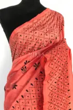 Peach Hand Embroidered Semi Silk Saree - Image 3