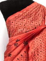 Peach Hand Embroidered Semi Silk Saree - Image 6