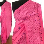 Pink Hand Embroidered Semi Silk Saree