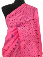 Pink Hand Embroidered Semi Silk Saree - Image 4