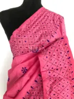 Pink Hand Embroidered Semi Silk Saree - Image 3