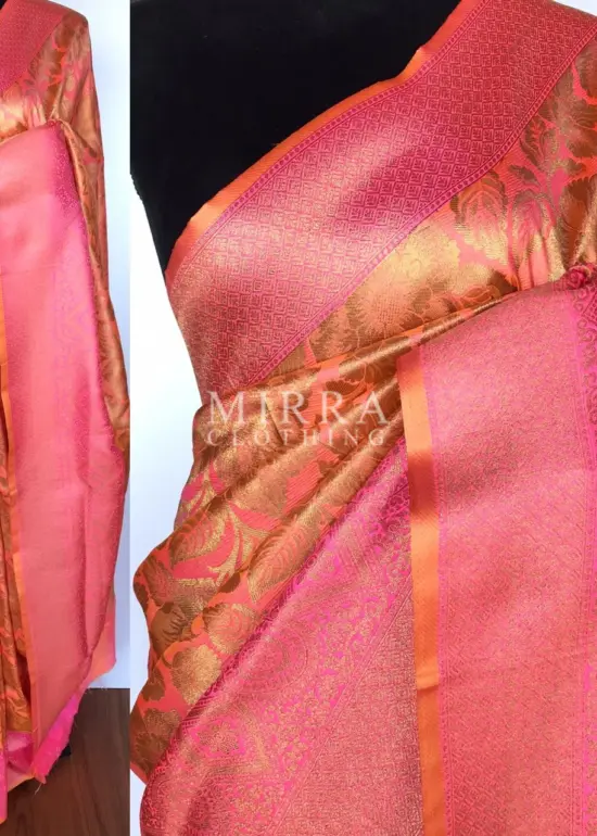 Light Peach Banarasi Silk Saree with Zari weaves