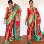 Red Kora Silk Saree with Gold Zari Weaves