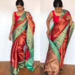 Red Kora Silk Saree with Gold Zari Weaves - Image 2
