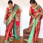 Red Kora Silk Saree with Gold Zari Weaves - Image 5
