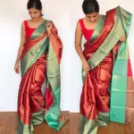 Red Kora Silk Saree with Gold Zari Weaves - Image 4