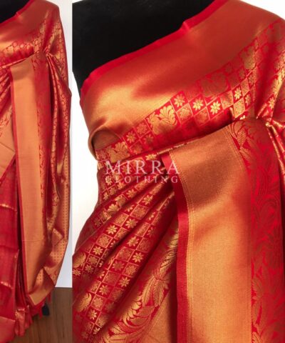 Red Banarasi Silk Saree with Gold Zari Weaves
