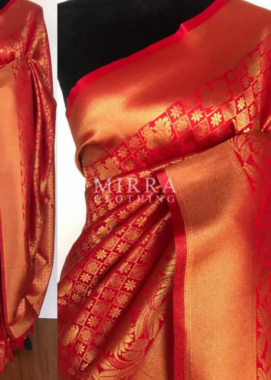 Red Banarasi Silk Saree with Gold Zari Weaves