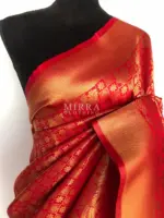 Red Banarasi Silk Saree with Gold Zari Weaves - Image 4