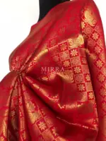 Red Banarasi Silk Saree with Gold Zari Weaves - Image 6