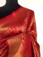 Red Banarasi Silk Saree with Gold Zari Weaves - Image 7