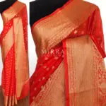 Orange Banarasi Silk Saree in Semi Georgette with Antique Silver Zari Weaves