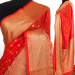 Orange Banarasi Silk Saree in Semi Georgette with Antique Silver Zari Weaves - Image 2