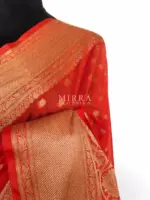 Orange Banarasi Silk Saree in Semi Georgette with Antique Silver Zari Weaves - Image 5