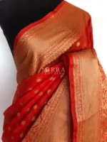Orange Banarasi Silk Saree in Semi Georgette with Antique Silver Zari Weaves - Image 4