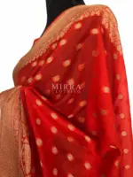 Orange Banarasi Silk Saree in Semi Georgette with Antique Silver Zari Weaves - Image 7