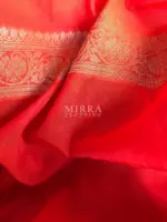 Orange Banarasi Silk Saree in Semi Georgette with Antique Silver Zari Weaves - Image 9