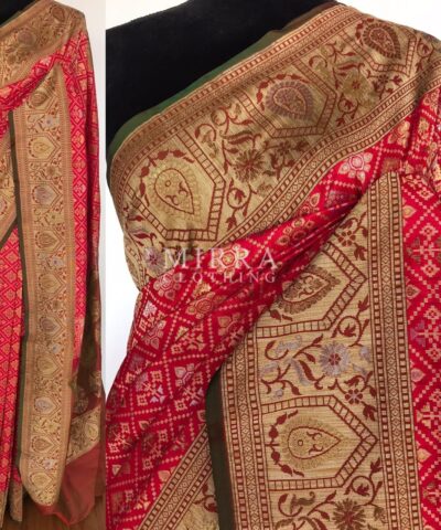 Red Katan Silk Saree with Antique Gold Zari and Meenakari Weaves