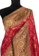 Red Katan Silk Saree with Antique Gold Zari and Meenakari Weaves - Image 4