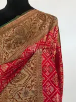 Red Katan Silk Saree with Antique Gold Zari and Meenakari Weaves - Image 5