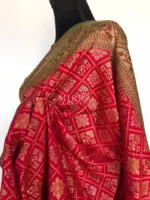 Red Katan Silk Saree with Antique Gold Zari and Meenakari Weaves - Image 7