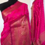 Rani Pink Banarasi Soft Silk Saree with Antique Gold Zari Weaves - Image 2