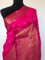 Rani Pink Banarasi Soft Silk Saree with Antique Gold Zari Weaves - Image 3
