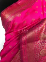 Rani Pink Banarasi Soft Silk Saree with Antique Gold Zari Weaves - Image 4