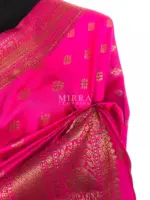 Rani Pink Banarasi Soft Silk Saree with Antique Gold Zari Weaves - Image 5
