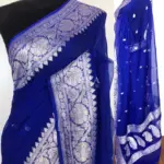 Royal Blue Pure Khaddi Banarasi Silk Saree in Chiffon Woven with Silver Zari Buttas - Image 2