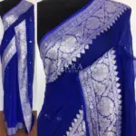 Royal Blue Pure Khaddi Banarasi Silk Saree in Chiffon Woven with Silver Zari Buttas