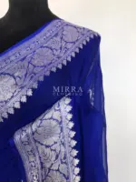 Royal Blue Pure Khaddi Banarasi Silk Saree in Chiffon Woven with Silver Zari Buttas - Image 5