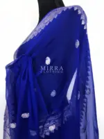 Royal Blue Pure Khaddi Banarasi Silk Saree in Chiffon Woven with Silver Zari Buttas - Image 6