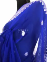 Royal Blue Pure Khaddi Banarasi Silk Saree in Chiffon Woven with Silver Zari Buttas - Image 7