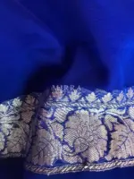 Royal Blue Pure Khaddi Banarasi Silk Saree in Chiffon Woven with Silver Zari Buttas - Image 8