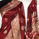 Maroon Cotton Silk Saree with Antique Gold and Silver Zari Weaves - Image 2