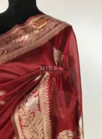 Maroon Cotton Silk Saree with Antique Gold and Silver Zari Weaves - Image 5