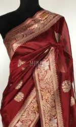 Maroon Cotton Silk Saree with Antique Gold and Silver Zari Weaves - Image 4
