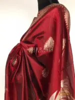 Maroon Cotton Silk Saree with Antique Gold and Silver Zari Weaves - Image 6
