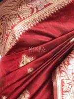 Maroon Cotton Silk Saree with Antique Gold and Silver Zari Weaves - Image 7