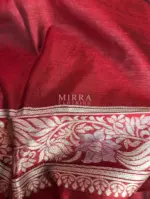 Maroon Cotton Silk Saree with Antique Gold and Silver Zari Weaves - Image 8