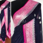 Navy Blue Banarasi Silk Saree in Pure Khaddi Chiffon