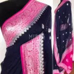 Navy Blue Banarasi Silk Saree in Pure Khaddi Chiffon - Image 2