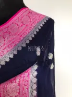 Navy Blue Banarasi Silk Saree in Pure Khaddi Chiffon - Image 5