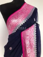 Navy Blue Banarasi Silk Saree in Pure Khaddi Chiffon - Image 3