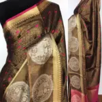 Metallic Brown Kora Silk Saree with Antique Gold Zari Weaves - Image 2