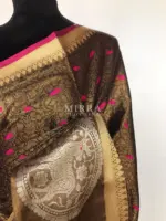 Metallic Brown Kora Silk Saree with Antique Gold Zari Weaves - Image 6