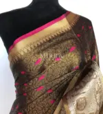 Metallic Brown Kora Silk Saree with Antique Gold Zari Weaves - Image 5