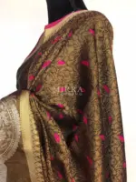 Metallic Brown Kora Silk Saree with Antique Gold Zari Weaves - Image 7